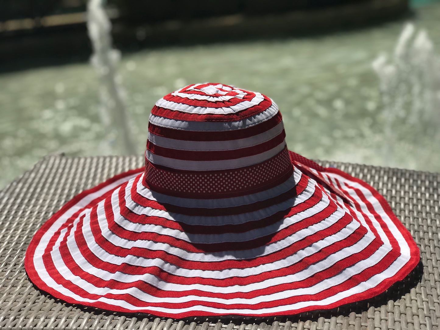 Floppy Sun Hat Striped Ribbon Red