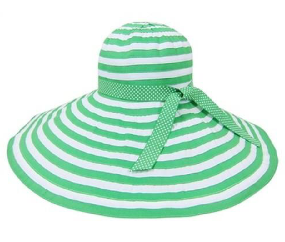 Floppy Sun Hat Striped Ribbon Green