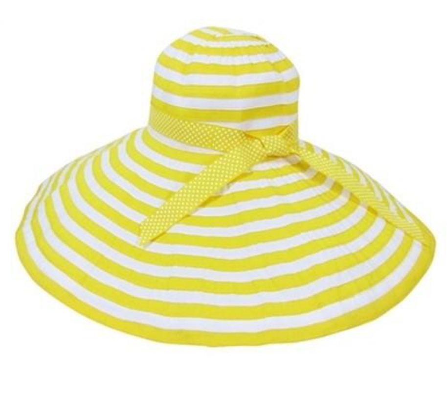 Floppy Sun Hat Striped Ribbon Yellow