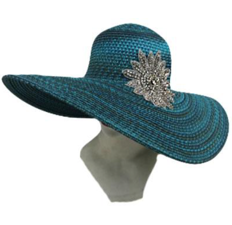 Floppy Sun Hat Crystal Flower Blue