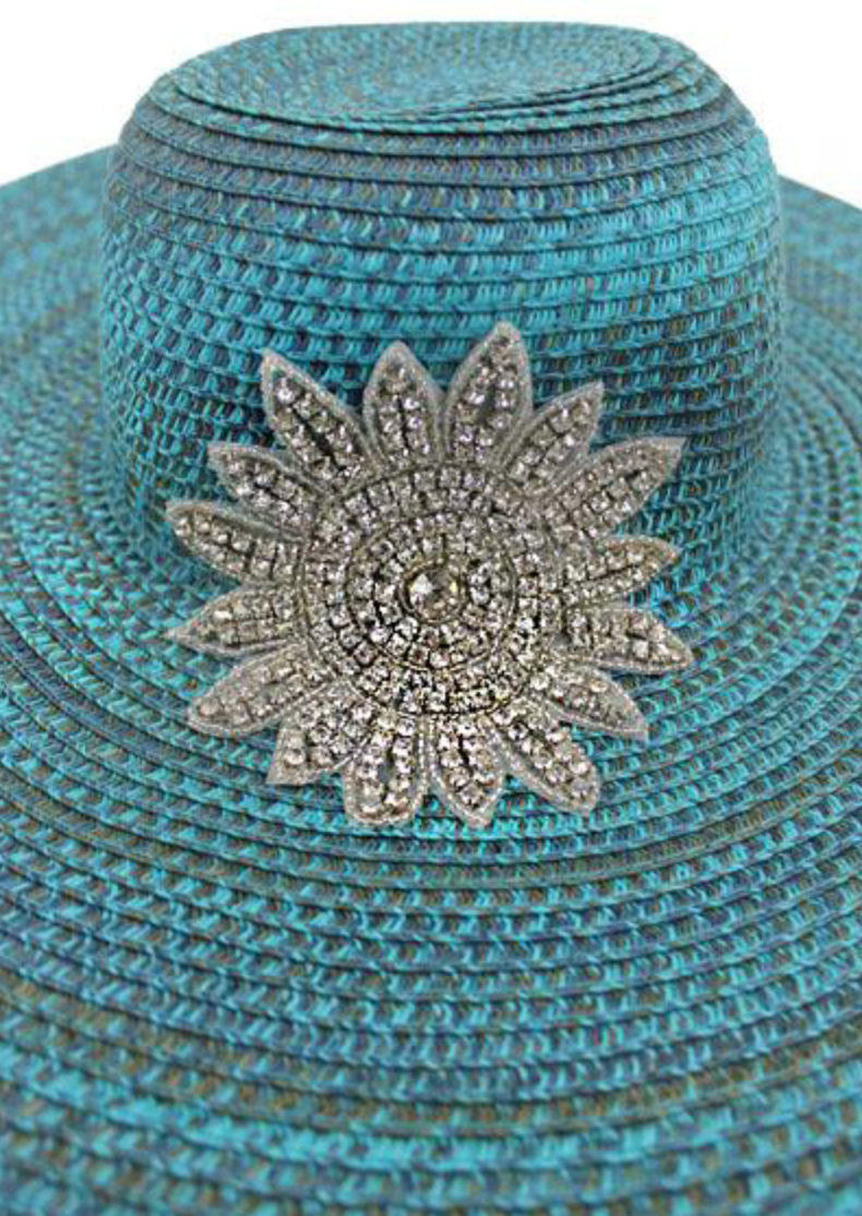 Floppy Sun Hat Crystal Flower Blue