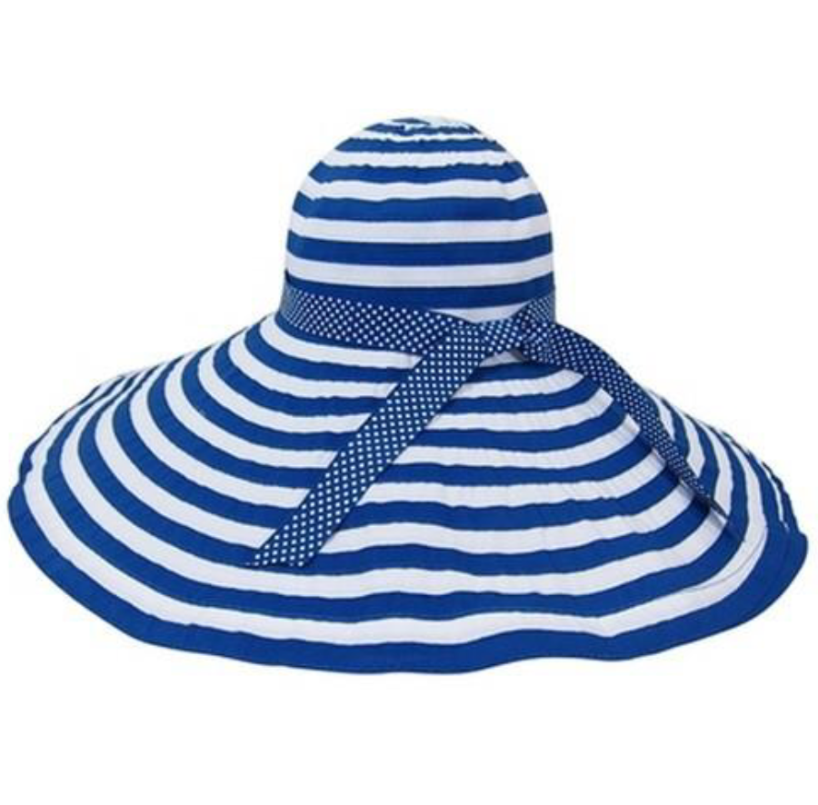 Floppy Sun Hat Striped Ribbon Blue